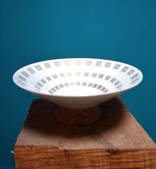 Keramikschale mit Teakfu&szlig; Mid Century